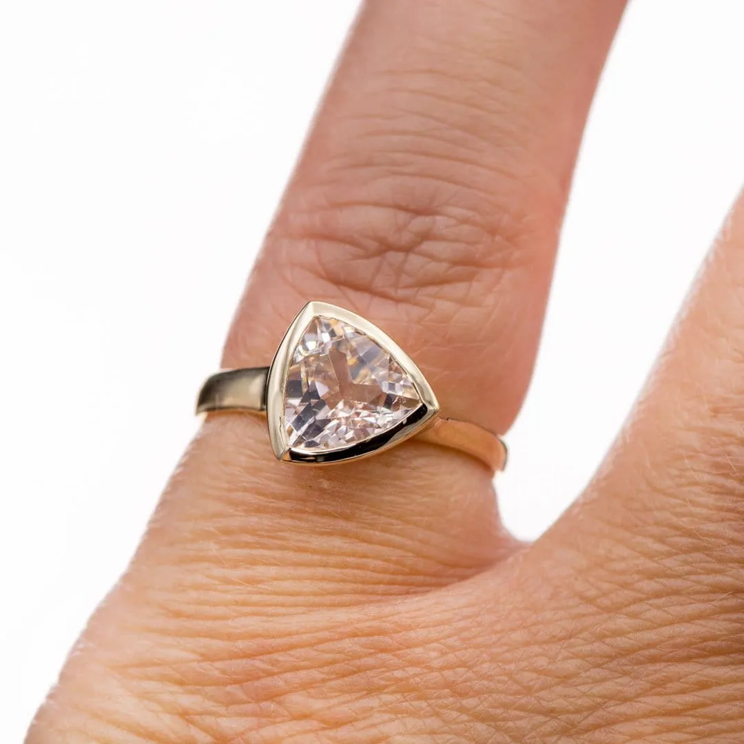 Trillion Pink Morganite Bezel Solitaire Engagement Ring