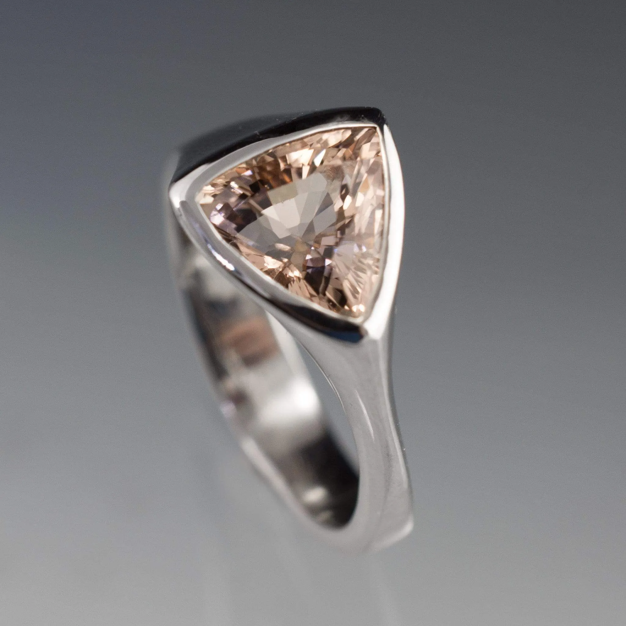 Trillion Pink Morganite Bezel Solitaire Engagement Ring