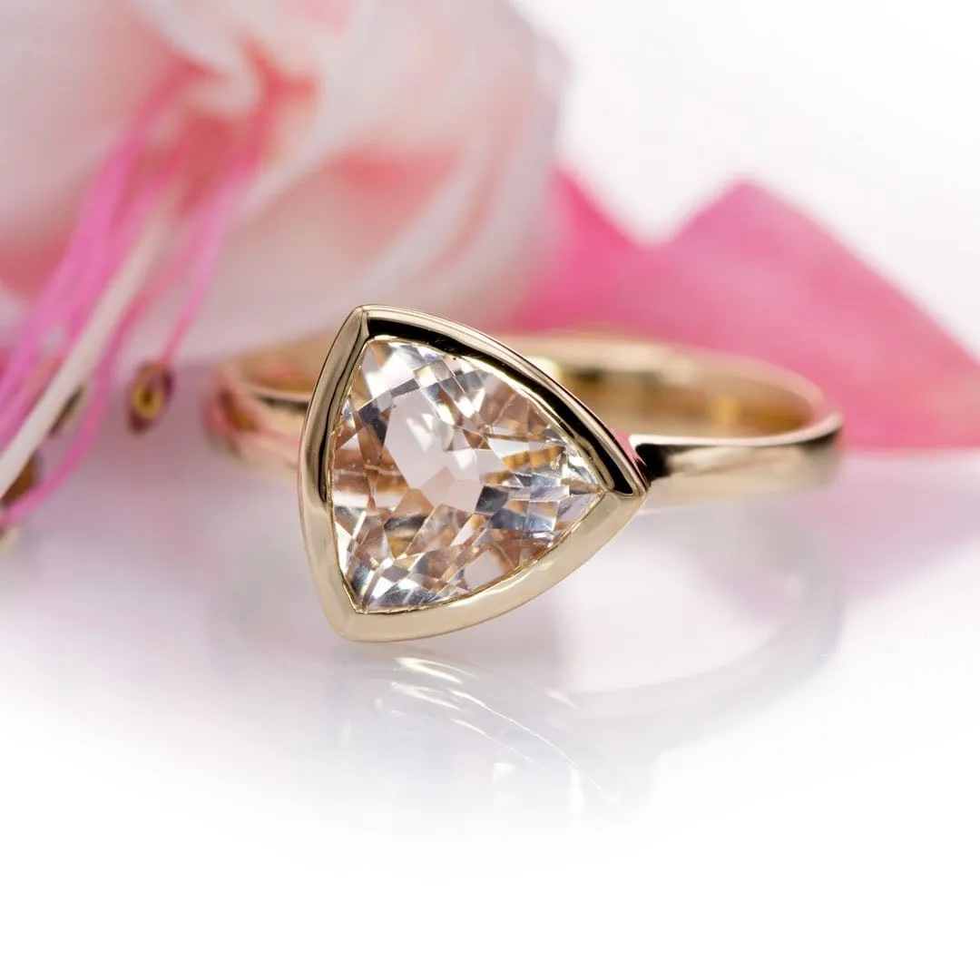 Trillion Pink Morganite Bezel Solitaire Engagement Ring