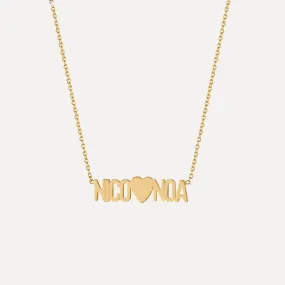 Two Name Mini Mini Nameplate Necklace with Heart