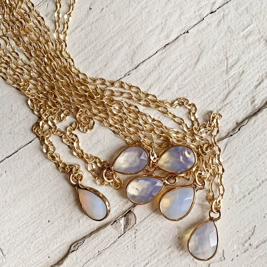 unity // opalite or rose quartz teardrop gemstone pendant necklace