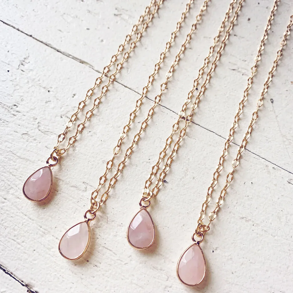 unity // opalite or rose quartz teardrop gemstone pendant necklace