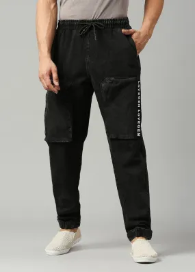 Washed Black Depp Front Patch Pocket Cotton Jogger