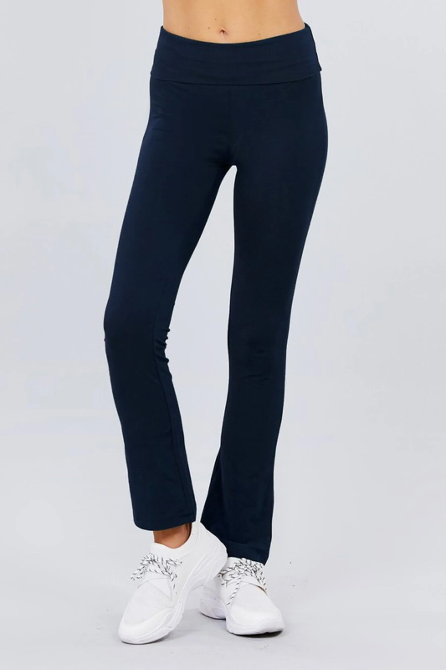 Women's Cotton Spandex Yoga Pants with Fold-Over Waistband