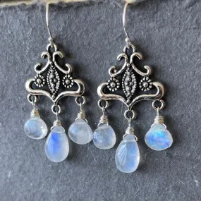 You must be royalty, rainbow moonstone Chandelier Earrings